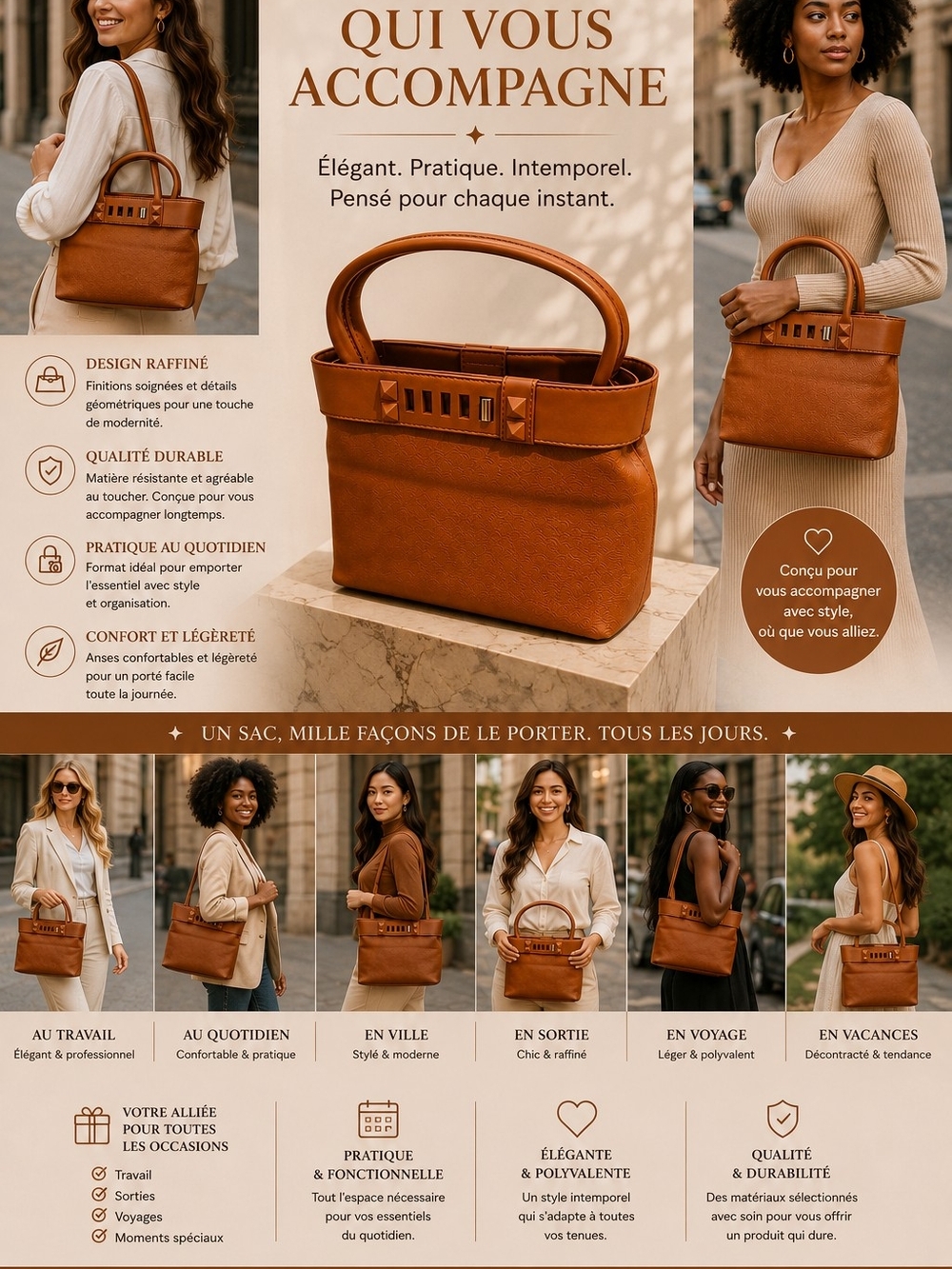Elegant Tan Women's Top-Handle Bag